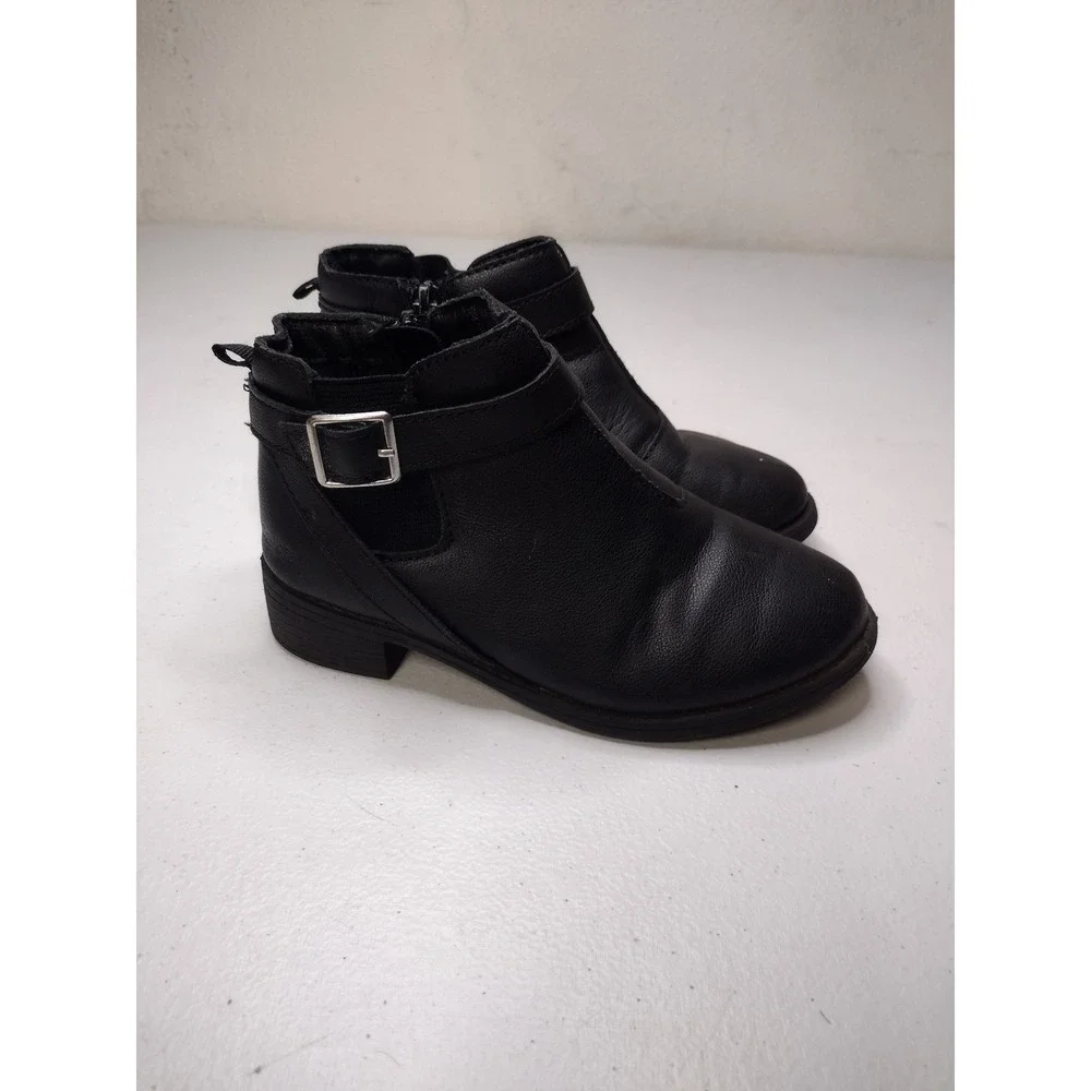 OshKosh Bgosh Mimi Black Faux Leather Buckle Ankle Boots Kids Size 12M